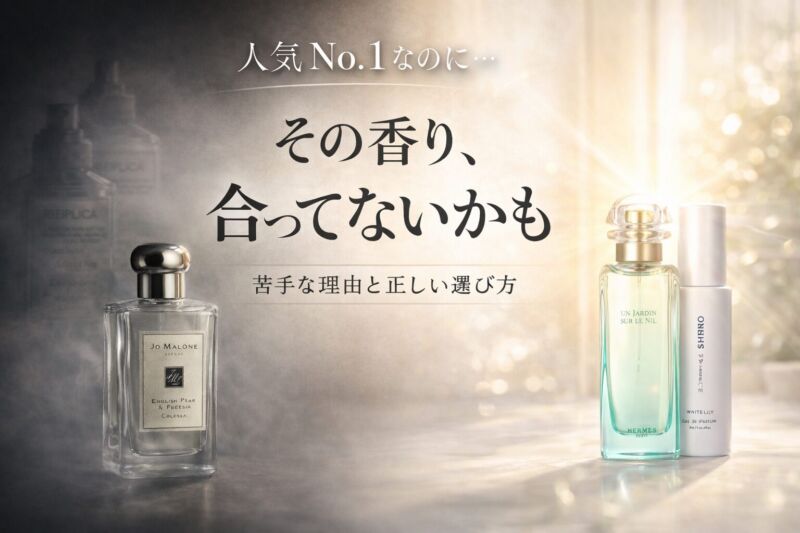 人気香水（ジョーマローン・マルジェラ）が合わない理由と、エルメス・SHIROなど心地よい香りへの比較イメージ